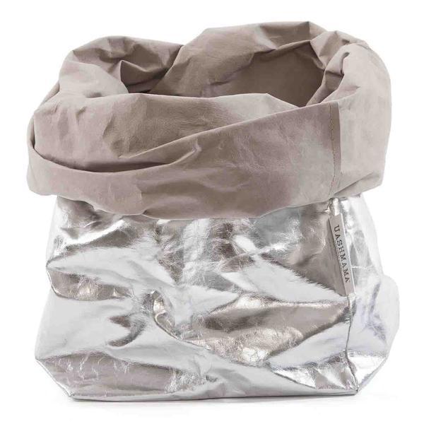 PAPER BAG METALLIC LARGE GREY/SILVER