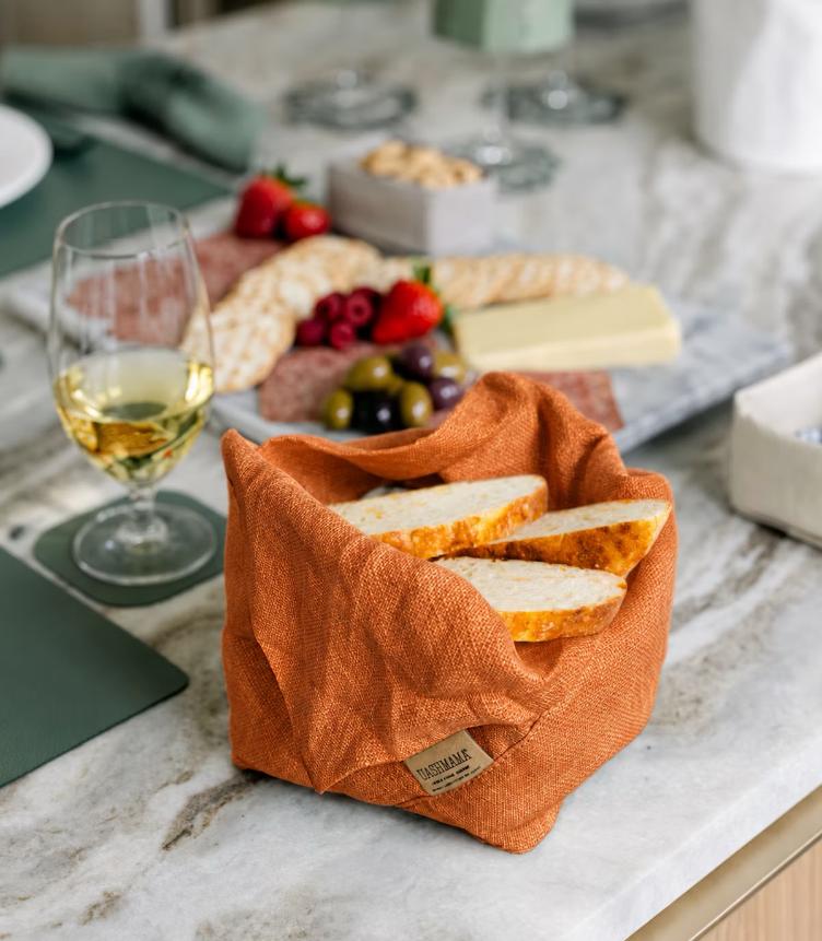 NEU: VORBESTELLEN: LINEN FIOCCO BREAD BAG SMALL TERRACOTTA / BALD LIEFERBAR