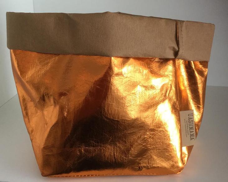 PAPER BAG MEDIUM METALLIC AVANA/ ORANGE (SOLANGE VORRAT REICHT)