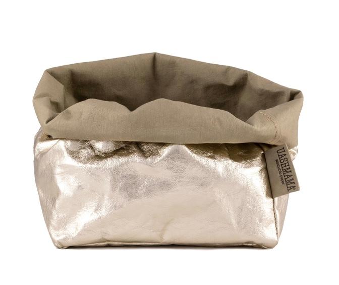 PAPER BAG METALLIC LARGE SABBIA/PLATINO