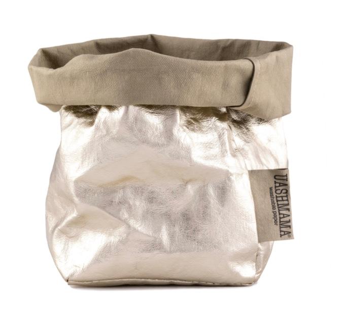 VORBESTELLEN: PAPER BAG METALLIC SMALL SABBIA/PLATINO (LIEFERBAR CA 4-6 WOCHEN AB BESTELLDATUM)